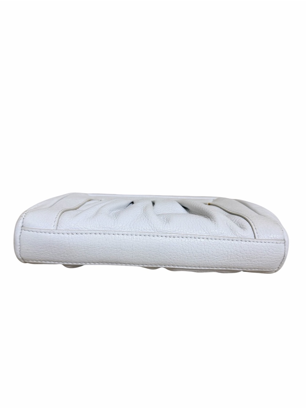 Elaine Turner White Leather Clutch Bamboo Handle with Small Mirror Chic Boho - Picture 3 of 11